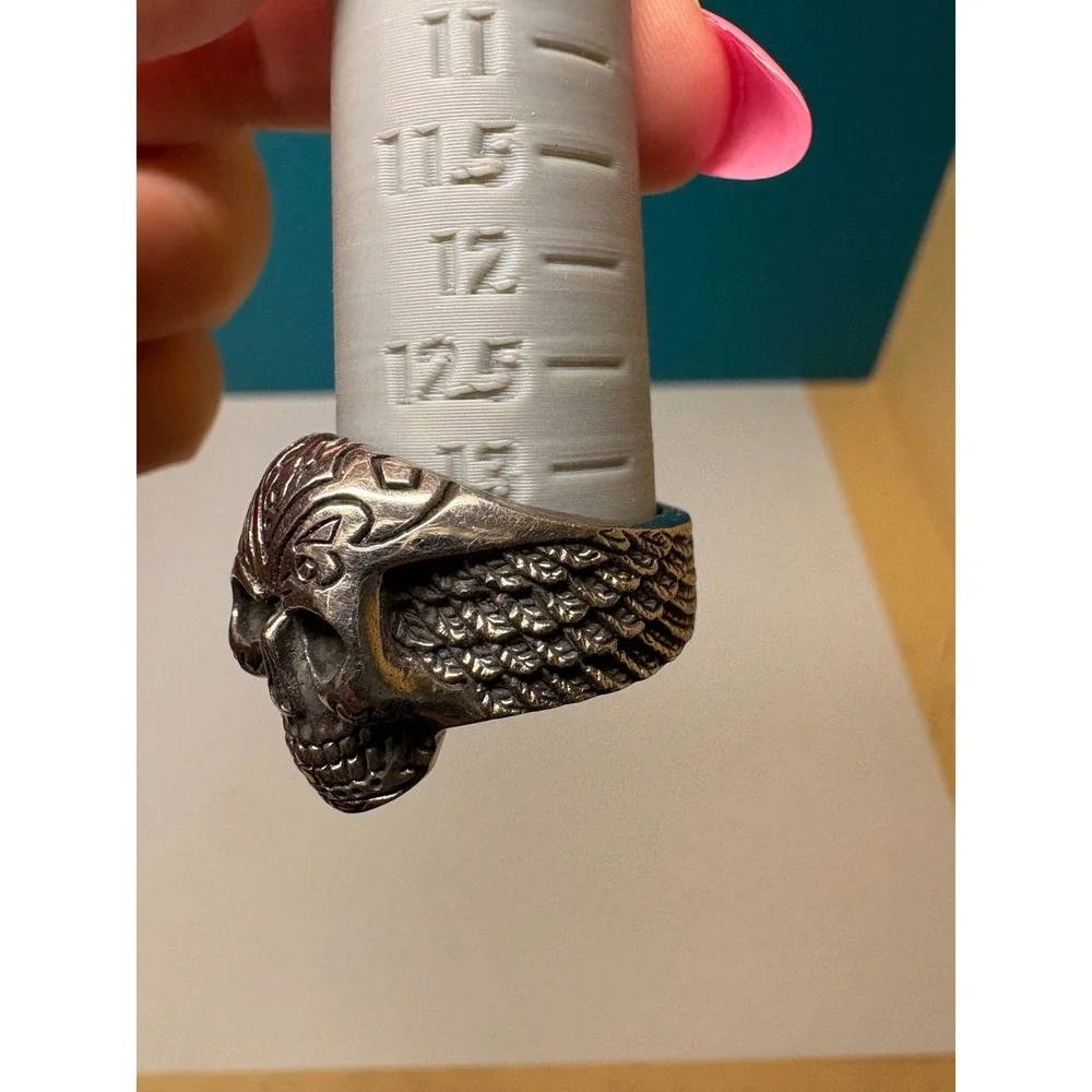 Gothic‎ Skull and Wings Statement Ring Silver Tone Biker Punk Size 13
